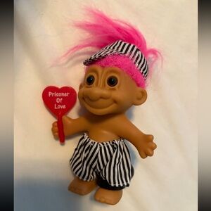 Vintage 1990s Prisoner of Love Jail Troll Pink Hair Black & White Outfit